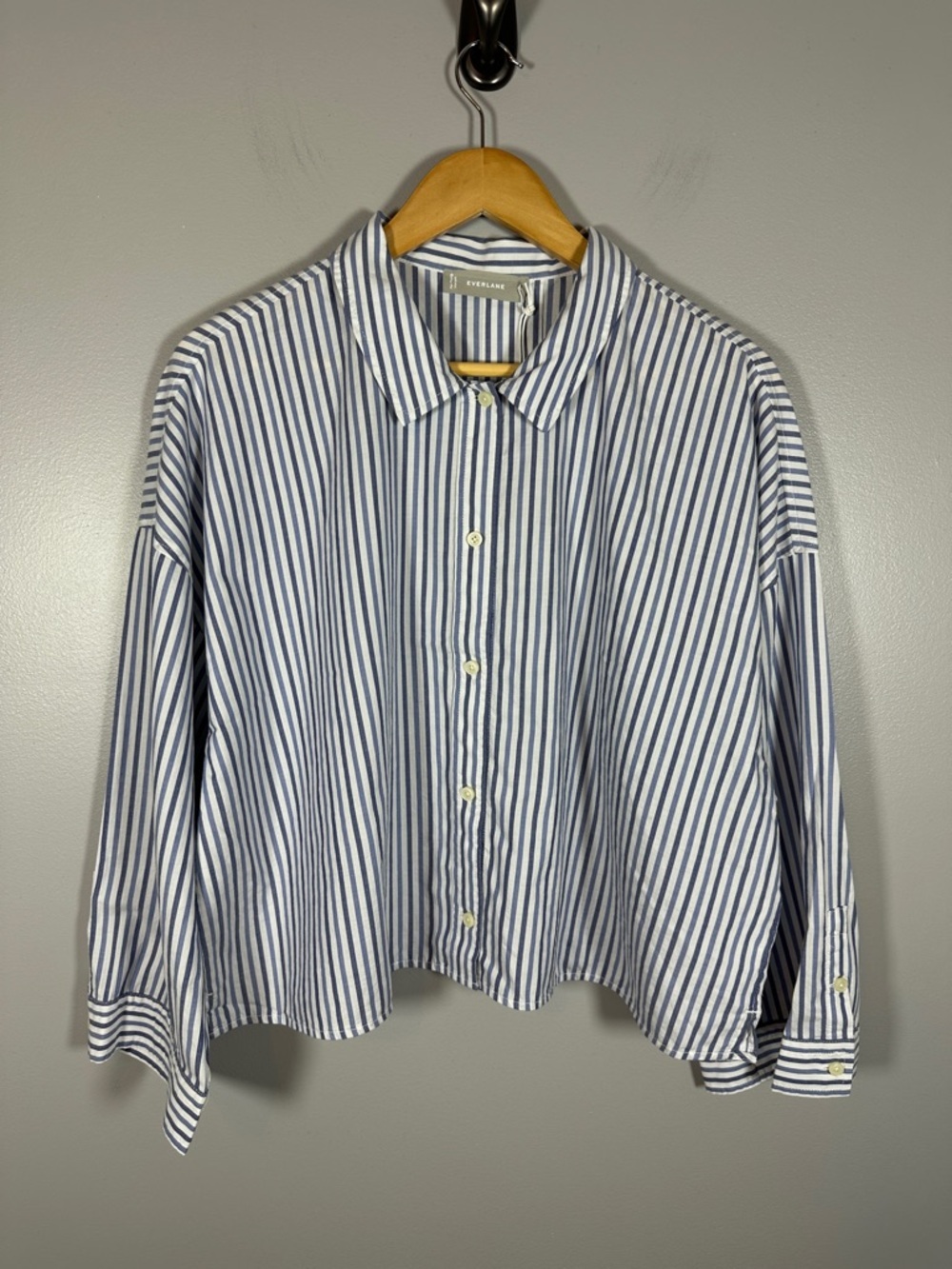Everlane Cropped Striped Cotton Button Down The Woven PJ Top NWT Large - Picture 5 of 11